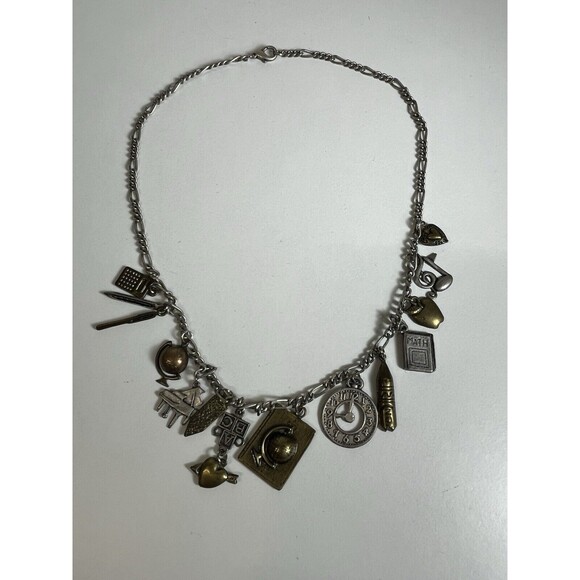 Unbranded Jewelry - Silver Necklace Teacher Charms Apple, Ruler, Pencil Calculator, globe, Book ect